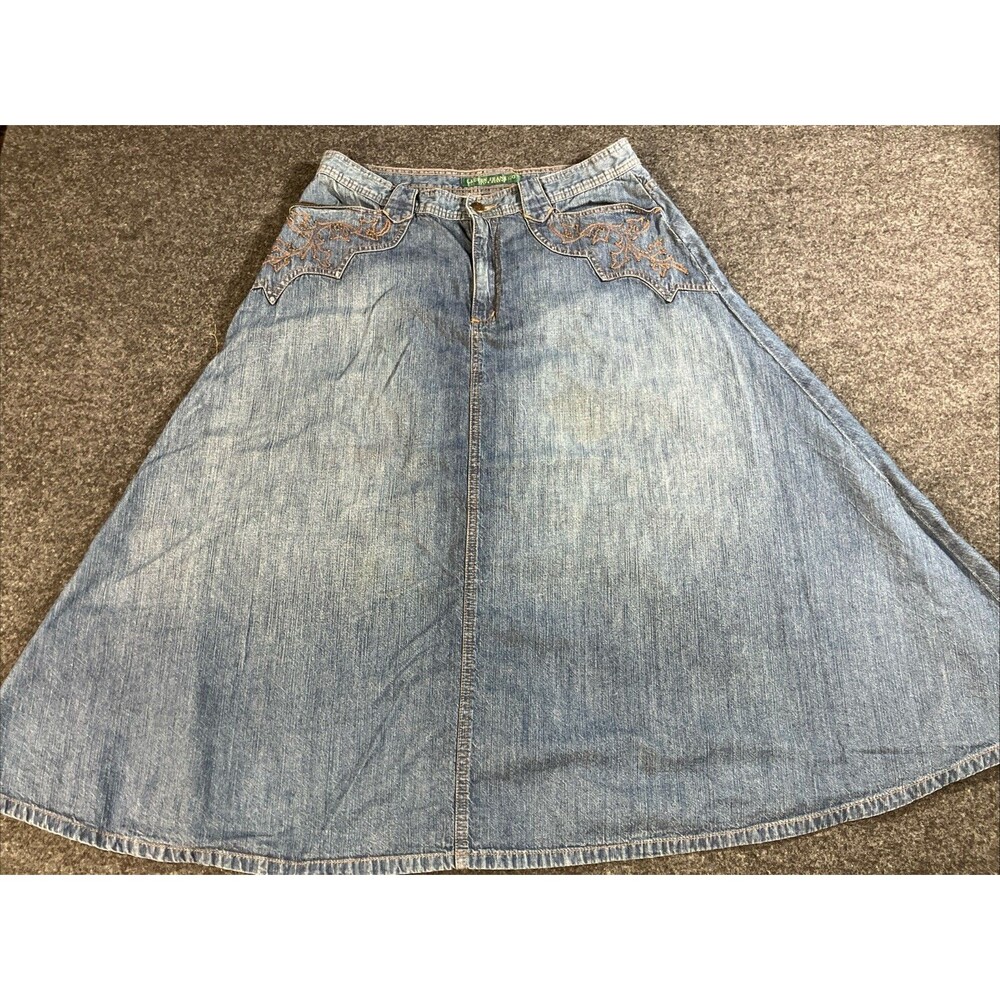 VTG Lauren Jeans Co Ralph Lauren Western Embroidered Denim Midi Skirt Y2K Boho